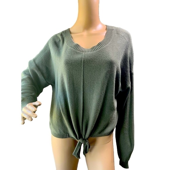 Hollister Green Long Sleeve V Neck Tie Front Ribbed Sweater Size Extra Large - Picture 1 of 12